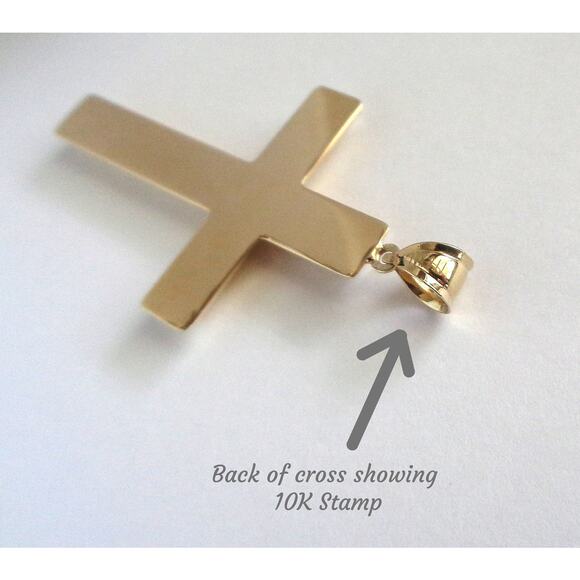 Real 10K Gold Cross Necklace, Solid Gold Curb Chain, Gift for Him Stamped 10K - Picture 3 of 5